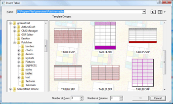 Greenstreet Publisher Tables / Spreadsheet Functions